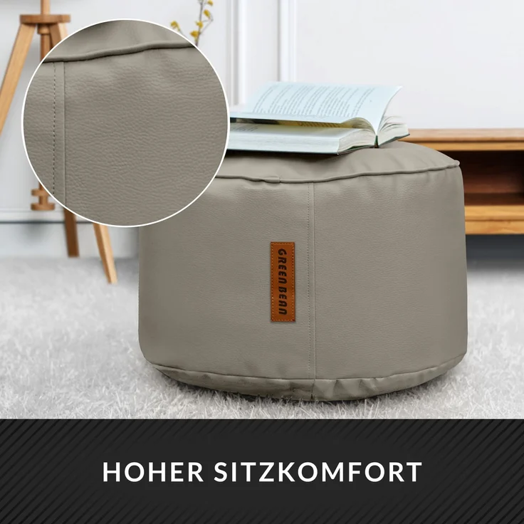 Green Bean® Sitzhocker aus Kunstleder - Pouf mit EPS Perlen Füllung - 43 x 30 cm - perfekte Ergänzung zum Sitzsack - Hellbraun-Grau – Bild 5
