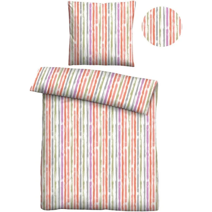 Traumhaft schlafen - Castell - Markenbettwäsche Baumwoll Seersucker Bettwäsche 0020372 LÄNGSSTREIFEN, rot, 1x 155x220 cm + 1x 80x80 cm – Bild 1