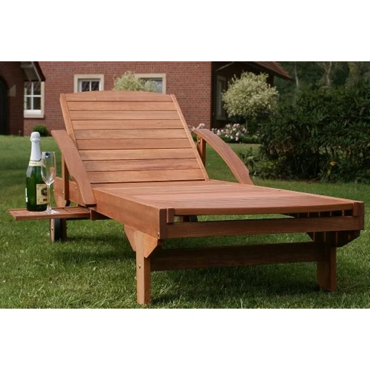 Hecht Gartenliege ERA Lounger, Meranti Holz, ausziehbarer Tisch, 4-fach Verstellung – Bild 6