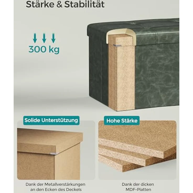 Songmics Sitzhocker Sitztruhe Sitzbank, Waldgrün, 76L cm – Bild 6