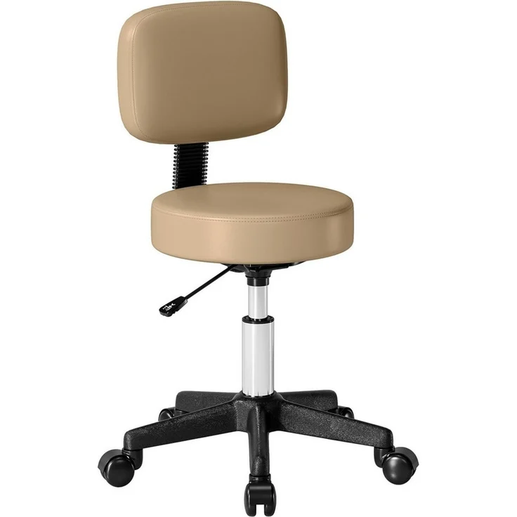 HOMCOM Drehhocker Rollhocker höhenverstellbar mit Rückenlehne (Bürohocker, 1 St, Arbeitshocker), für Büro Salon Massage Spa Hellbraun – Bild 2