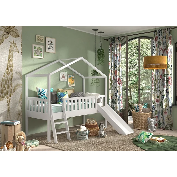 Hausbett mit Rutsche Kapua 209x192x202 Massivholz Weiß – Bild 4