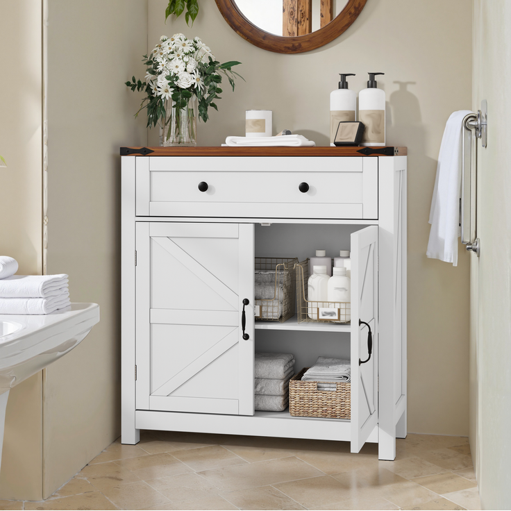 DESVIAE Sideboard mit Schublade und verstellbarem Einlegeboden 76x83x30 cm MDF Weiß – Bild 2