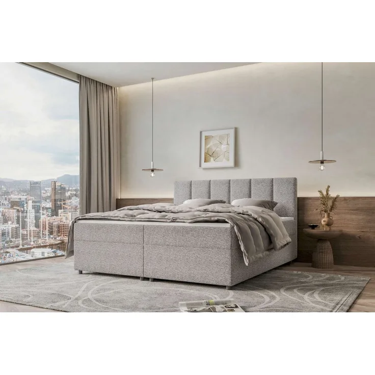 99rooms Boxspringbett Bergamo (Schlafzimmerbett, Bett), 140/160/180/200x200 cm, in Webstoff MALMO_NEW, mit Topper