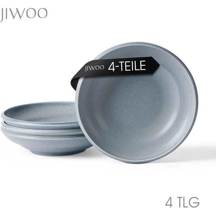 JIWOO Suppenteller 4er Ø22cm, Speiseteller Pastateller Salatteller Dessertteller Plate, (4 St), Keramik Tellerset Weiß mikrowellen- und spülmaschinenfest Ø21,2 cm – Bild 5