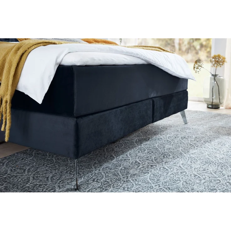 KAWOLA Bett SINDAR Boxspringbett Stoff dunkelblau Fuß silber ohne Topper 160x200cm – Bild 4