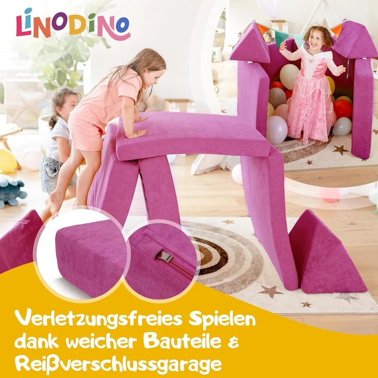 Linodino Kindersofa Spielsofa I aus Schaumstoff Bausteine I Spielcouch für Kinder, Wasserfeste Unterbezüge, Waschbare Chenille Bezüge 30° – Bild 3