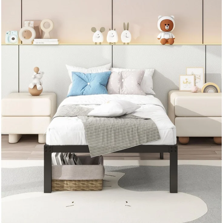 CHICFURN Metallbett 90x200 cm aus Metall mit 31 cm Stauraum und geräuschdämpfenden Kappen Schwarz – Bild 3