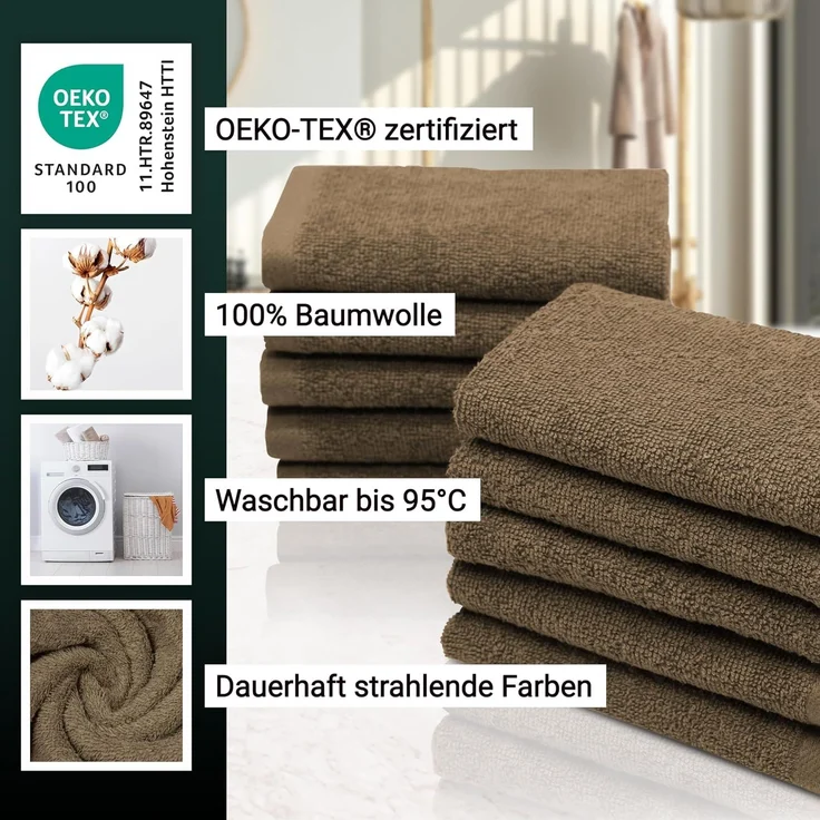 ZOLLNER 10er Set Seiftücher, Baumwolle, 30x30 cm, 420g/qm, braun – Bild 3