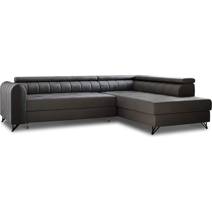 Ecksofa Alice mit Schlaffunktion und Bettkasten, Wohnlandschaft mit einstellbare Kopfstützen, Couch, Sofa, Bettsofa, Schlafsofa (Graphit (Kronos 22), Ecksofa Rechts) – Bild 2