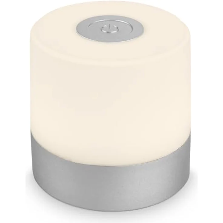 BRILONER – Mini LED Tischlampe Kabellos, Dimmbare Nachttischlampe Touch, Schreibtischlampe, USB-C, Camping Lampe, Warmweißes Licht, 7x7 cm, Silberfarbig, Chrom-matt – Bild 1