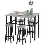 HOMCOM Bargruppe Bartisch-Set im Industriedesign, (Set, 6-tlg), 6-teilig Essgruppe 2 Bartisch mit 4 Stühlen Grau, Schwarz