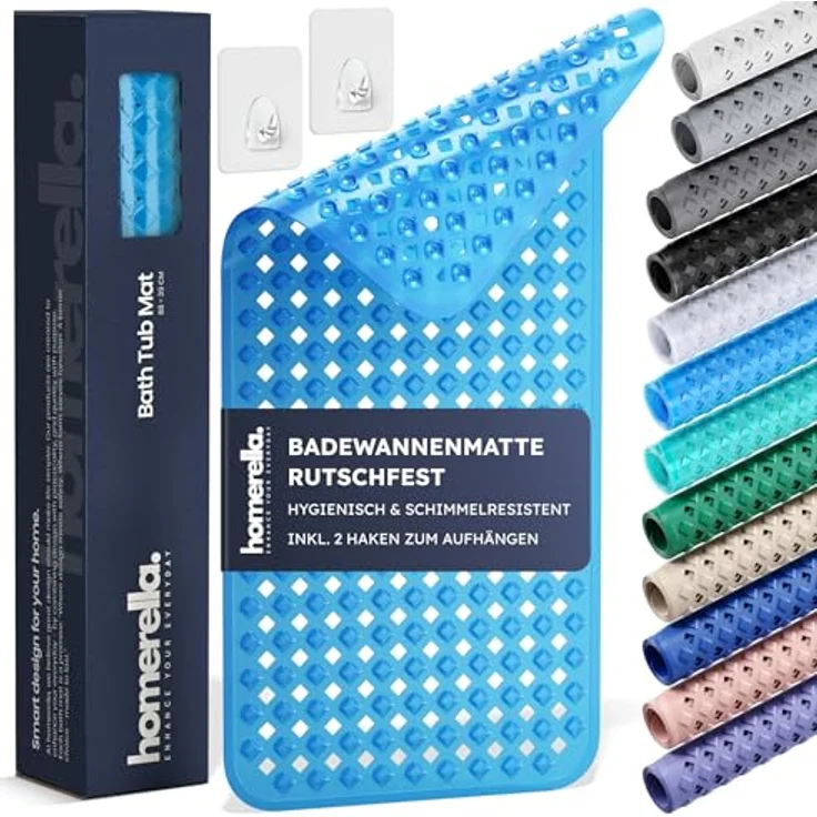 Homerella Badematte rutschfest Hautsensitiv 88x39cm, INKL. AUFHÄNGUNG, Antirutschmatte Badewanne BPA frei, Duschmatte schimmelresistent & maschinenwaschbar – Bild 2