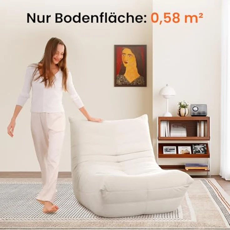 Vesgantti Togo Sofa für kleine Räume, Bodensofa aus Memory-Schaum, Loungesofa aus Wildlederimitat, kleines Wohnzimmer Sofa für Schlafzimmer & Wohnzimmer, Weiß – Bild 6