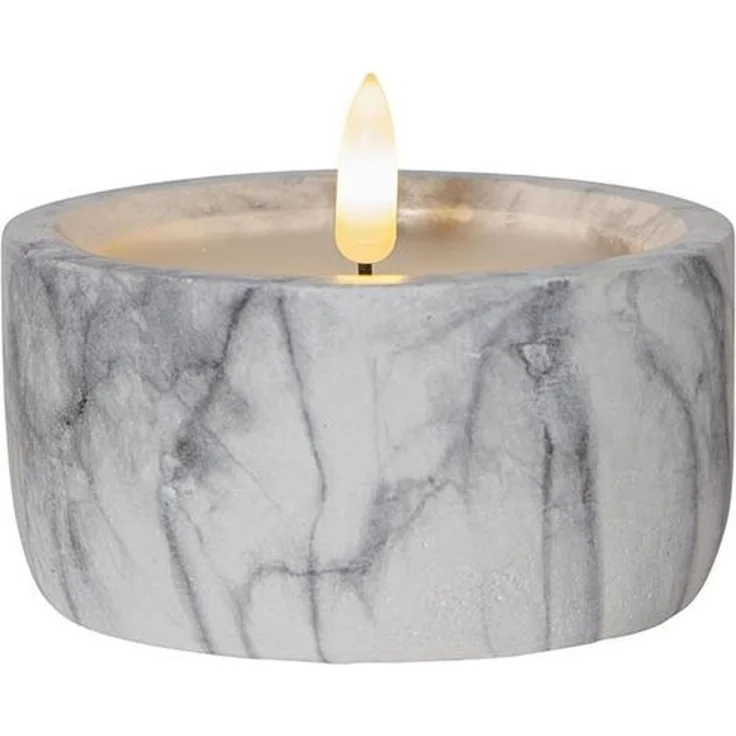 Beton-Kerze ,Flamme Marble', Votivkerze in Marmor-Optik, Batterie + Timer, warmweiß, H 10cm – Bild 1