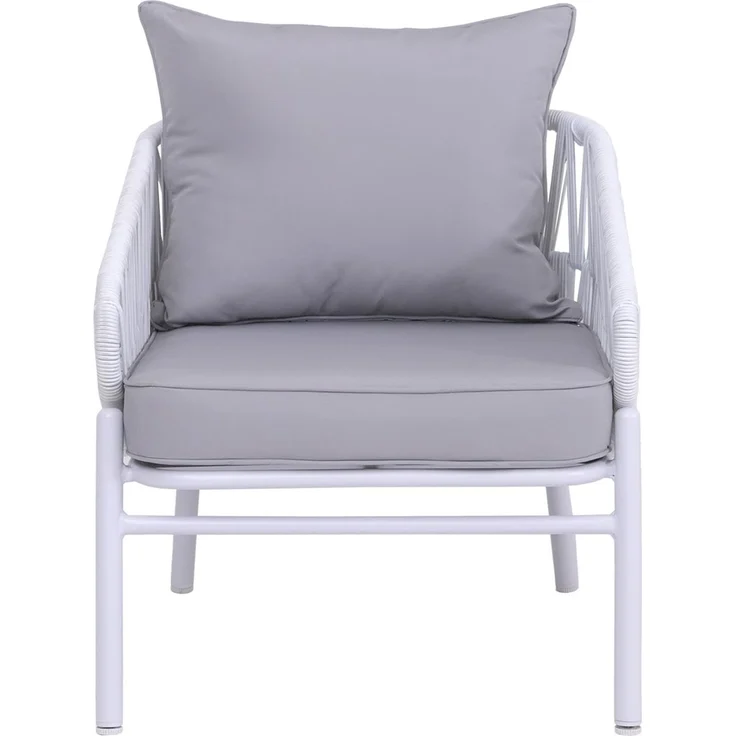 Aluminium-Gartenstuhl HWC-P90, Loungestuhl Sessel Outdoor, Seilgeflecht Rope Stoff/Textil (180g/m²) ~ hellgrau – Bild 7