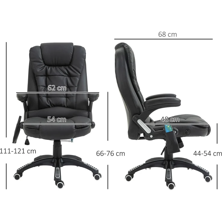 Elektrischer Massagesessel mit Heizfunktion, ergonomischer Bürostuhl mit schwarzem Kunstlederbezug – Bild 5
