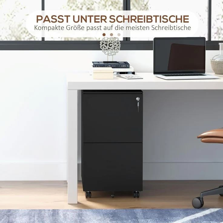 Vinsetto Rollcontainer Aktenschrank mit 2 Schubladen Druckschrank mit Rollen, (Büroschrank, 1 St, Bürocontainer), Stahl, 37 x 43,5 x 67,5 cm – Bild 8