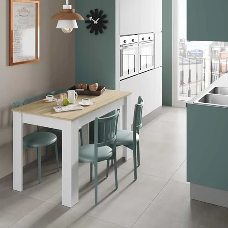 Habitdesign, Beistelltisch, Esstisch oder Fester Küchentisch, für bis zu 4 Personen, modernes Design in Arktisweiß und kanadischer Eiche, Maße: 109 x 78 x 67 cm (Breite x Höhe x Tiefe), Modell Cloe – Bild 2
