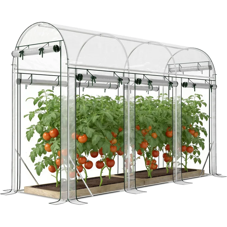 MELAYR, Tunnelgewächshaus 3x1x2 m mit 8 Rolltoren und transparenter, Transparent – Bild 2