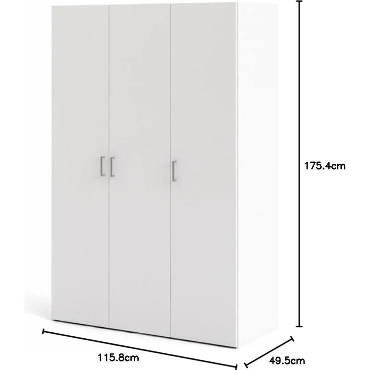 Tvilum Kleiderschrank mit drei Flügeltüren mit vier Innenböden und Kleiderstange, Farbe Weiß, Maße 115 x 175 x 49 cm – Bild 3