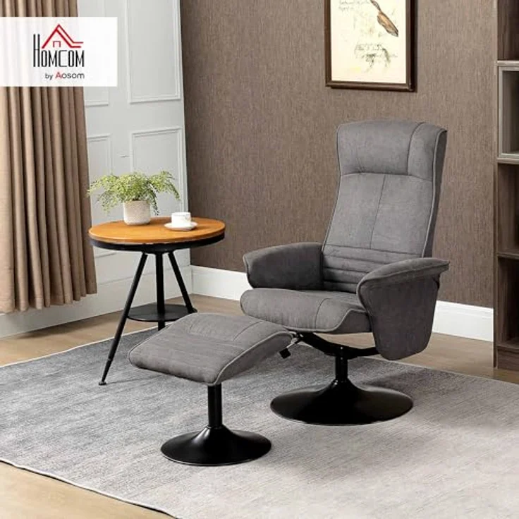 HOMCOM Relaxsessel Relaxstuhl mit Fußhocker, verstellbare Rückenlehne (Liegesessel, 2-St, Fernsehsessel), für Wohnzimmer, Schlafzimmer, Samt, Dunkelgrau – Bild 3