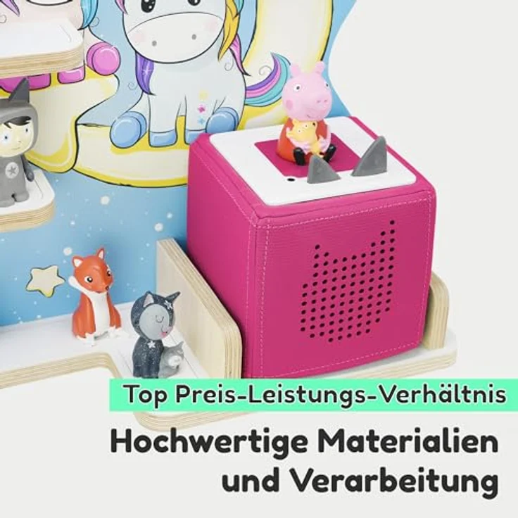 stadtecken Holzregal für Musikbox I passend für die Toniebox und ca. 35 Tonies I Perfekte Aufbewahrung im Kinderzimmer I zum Aufstellen oder Aufhängen (Nachteule) – Bild 4