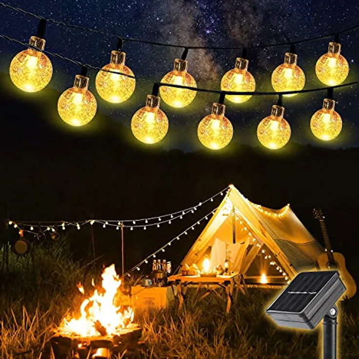 SALCAR Solar Lichterkette Außen, 10m 40 LEDs Kristallkugeln mit 8 Modi, IP44 Wasserdicht, Warmweiß