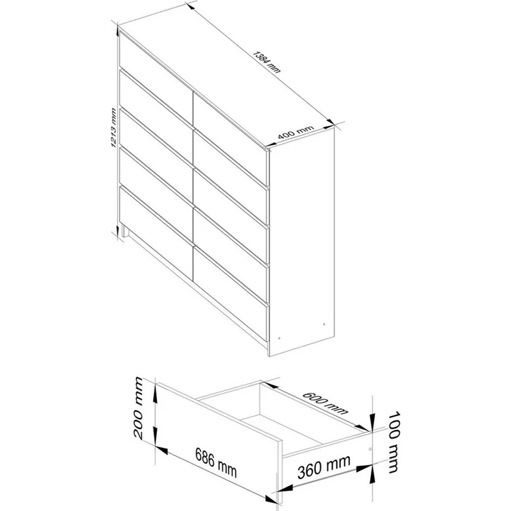 Raumhirsch Furniture Kommode mit 10 Schubladen 138 cm breit Sideboard Schrank Anrichte, (viele Farbvarianten - Maße: 138 x 121 x 40 cm) - Hochwertig & stabil – Bild 3