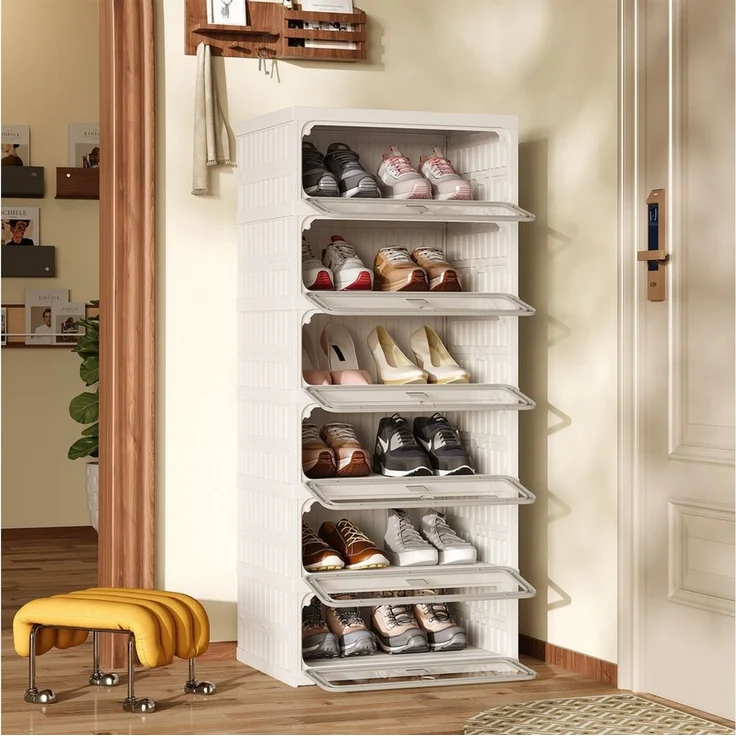 PXloue Schuhschrank kleiderschrank Kunststoff Schuhregal klappbarer mit 6 Fächern Schuhkommode Flurschrank Mehrzweckschrank – Bild 3