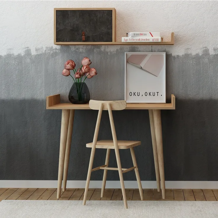 Skye Decor 'Brush' Schreibtisch, Eiche / Dunkelgrau, 100 x 81 x 60 cm