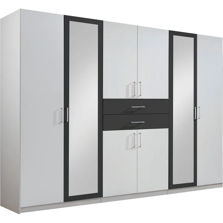 Wimex 'Diver' Kleiderschrank, Drehtürenschrank 8-türig, Weiß / Schwarz, mit Schubladen, ca. 270 cm