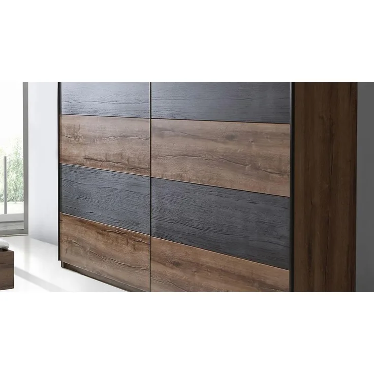 Forte 'CHILLY' Schlafzimmerset Schrank Bett Nako in Schlammeiche Eiche schwarz