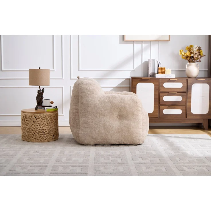 Sitzsack-Sessel mit Kunstfellbezug, Armlehnen und Schaumstoffflocken, weicher Lesesitz ohne Montage für Wohn- und Schlafzimmer, Beige – Bild 18