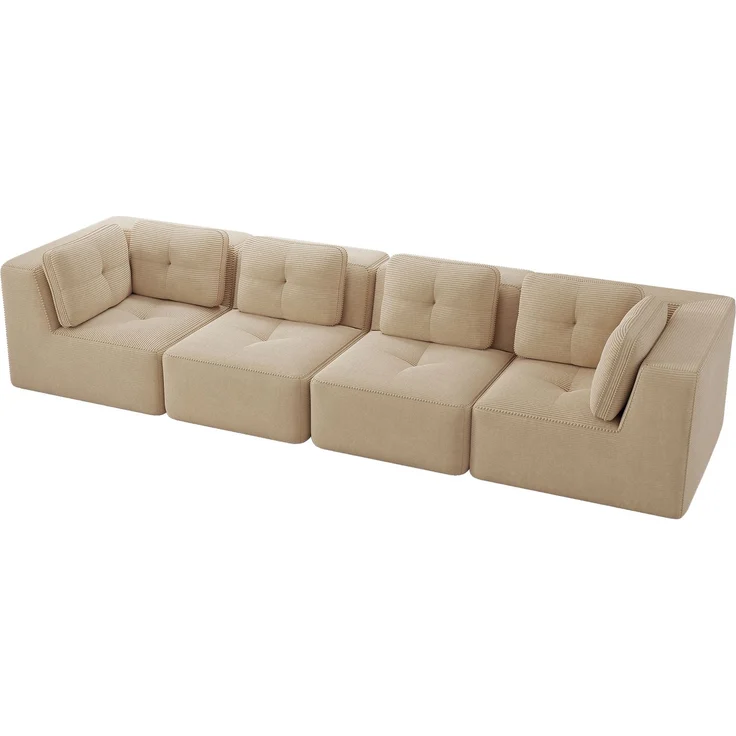 EINHOM Rahmenloses Wohnzimmersofa , modulares Ecksofa mit Eckelement, bequemes Viersitzer-Sofa mit tiefer Sitzfläche und weichen Kissen und Cordbezug, kein Aufbau erforderlich, rutschfestes Design, Beige – Bild 5