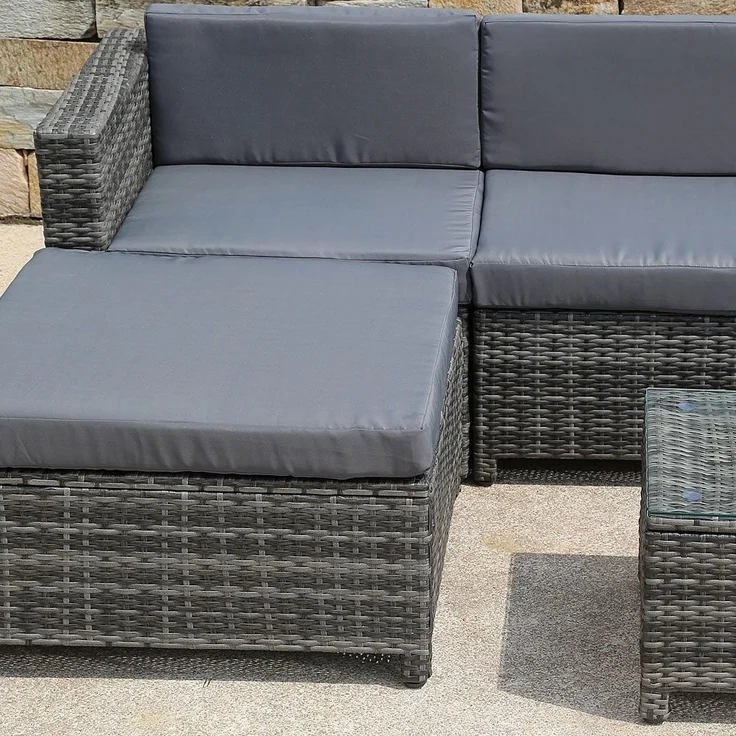 Polyrattan Lounge Gartensofa Set Hocker Tisch Sitzgruppe Grau Rattanmöbel Liege – Bild 4