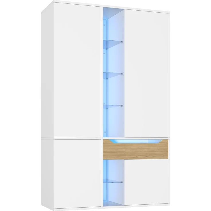 Kleiderschrank 122 x 50 x 200 cm aus MDF mit Glasvitrine und LED-Beleuchtung – Bild 5