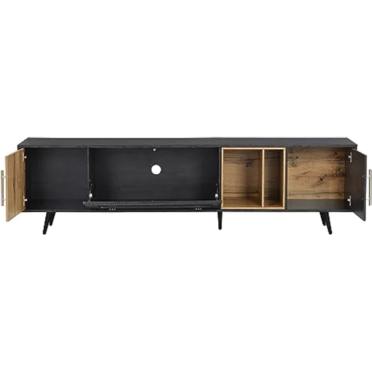 FurnitureR Elegant TV Cabinet,2 Türen + Aufbewahrung,200 x 40 x 55.5 cm,Dark Wood,Gray and Wood Grain,Suitable for 90-inch TV – Bild 10