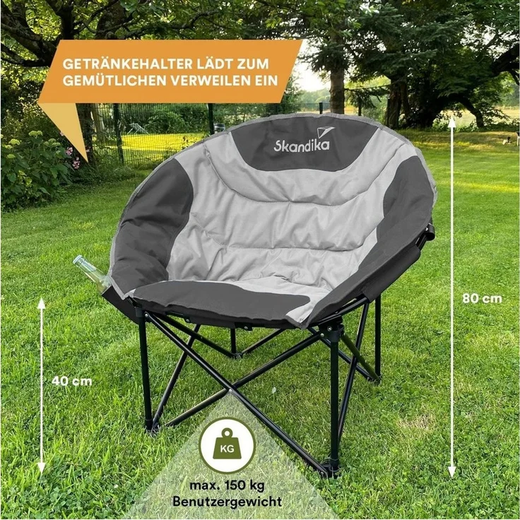 Skandika Campingstuhl Moonchair Sirkka Gartenstuhl, Faltsessel bis 150 kg, klappbar, faltbar, gepolstert, Tragegriff, Kühlfach, Anti-Rutsch-Füße, Mondsessel Camping – Bild 2