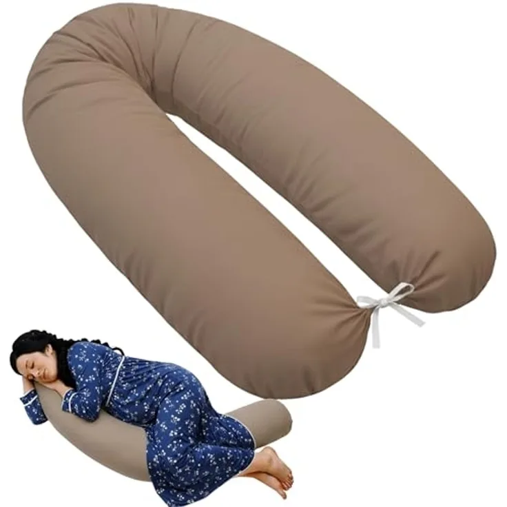 EMI & SAM Stillkissen Seitenschläferkissen 170cm Baumwolle Lagerungskissen, 170Ersatzbezug_Braun