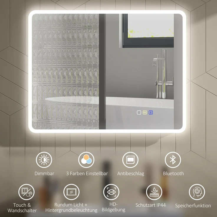 LED-Badezimmerspiegel, Bluetooth-Funktion, anpassbares Licht, Antibeschlag-Funktion--Silber--70x3.5x90cm--YOUDENOVA – Bild 6