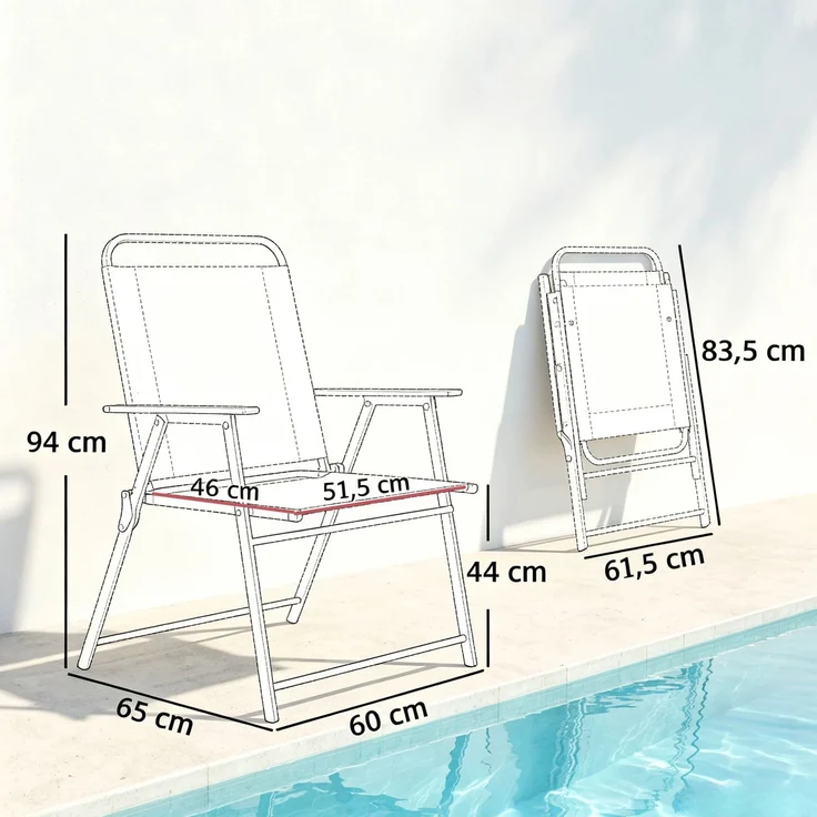 Klappstuhl-Set aus 4 Gartenstühlen, 65x60x94 cm, mit Armlehnen und Stahlgestell, schwarz – Bild 3