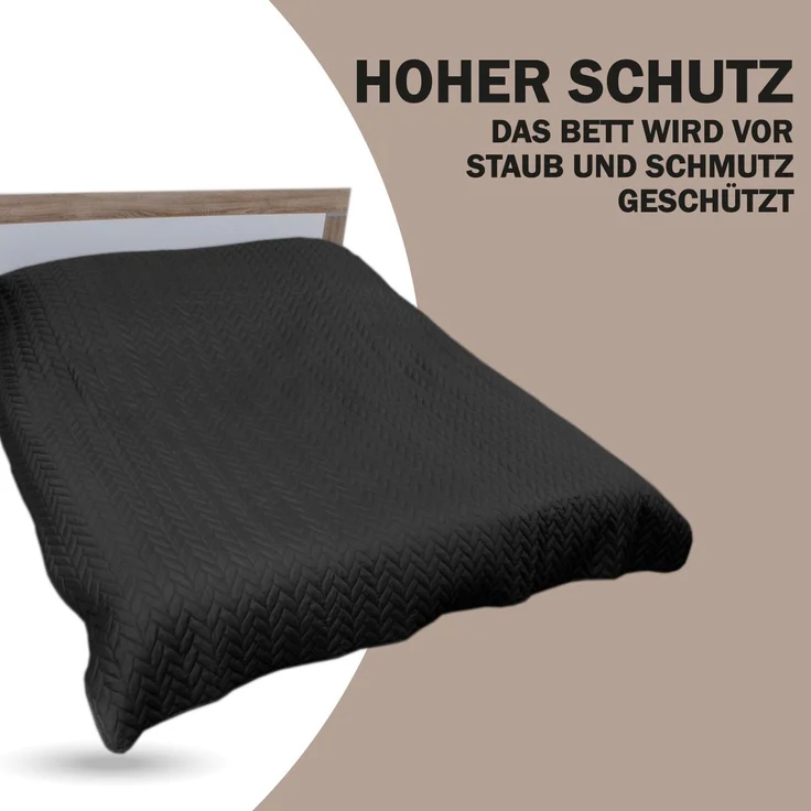 Tagesdecke XL (140x210 cm) mit wattierter Zwischenlage (Schwarz) Bettüberwurf - ÖKO-Tex 100, Sommerdecke gesteppt - Steppdecke, Wendedecke – Bild 3