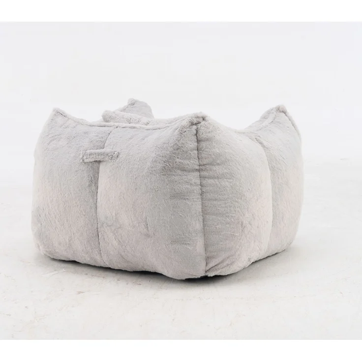 Großer Sitzsack-Sessel mit Kunstfellbezug und Kissen, weicher Loungesitz mit Schaumstoffflocken ohne Montage für Wohnzimmer, Grau – Bild 11