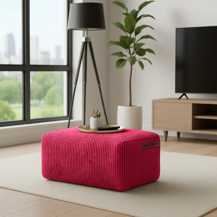 Green Bean® Indoor Sitzhocker Pouf 70x33x28cm EPS-Perlen Füllung & Cordstoff Kuschelig Weich Waschbar - Drinnen Bodenkissen Liegekissen Sitzkissen Sitzhocker Relax-Sessel Kinder Erwachsene Stoff Rot – Bild 2