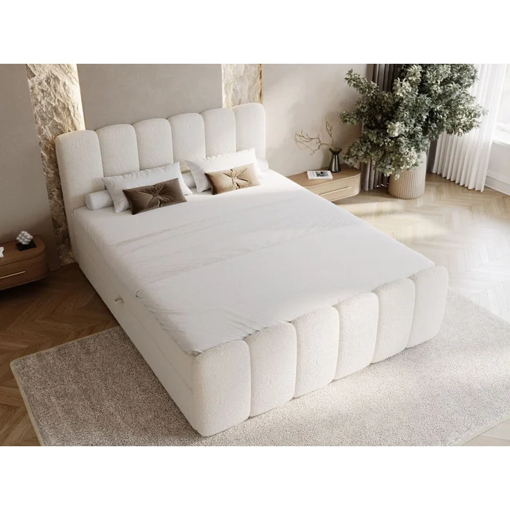 GRAINGOLD Cloud Boxspringbett 140x200, Bett mit Bettkasten, Bouclé-Stoff, mit Kopfteil, Beige – Bild 4