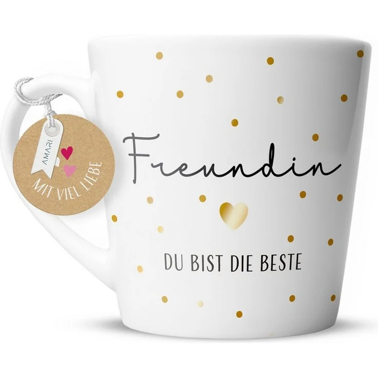 Amari Tasse Beste Freundin Spruch Gold, Geschenk beste Freundin Dankeschön, 1-tlg, Keramik, Kaffeetasse Teetasse 330 ml Geschenkbox Geburtstag Freundschaft – Bild 1