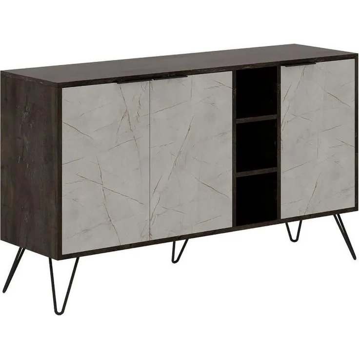 Calicosy Sideboard, Wildeiche, FSC-zertifiziert, 35.6x83x142 cm, anthrazitgrau und helles Braun, mit Metallfüßen und wandmontierbar