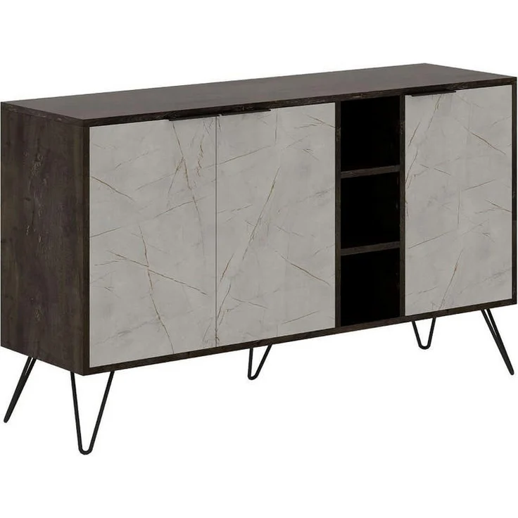 Calicosy Sideboard, Wildeiche, FSC-zertifiziert, 35.6x83x142 cm, anthrazitgrau und helles Braun, mit Metallfüßen und wandmontierbar