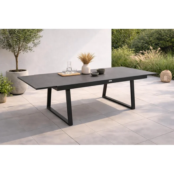 DEGAMO REIMS Garten-Ausziehtisch, Alu + Keramikoptik, anthrazit/grau, 180/240x100cm – Bild 2
